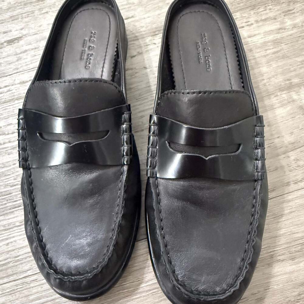 rag & bone Black Leather Carter Mule Loafers